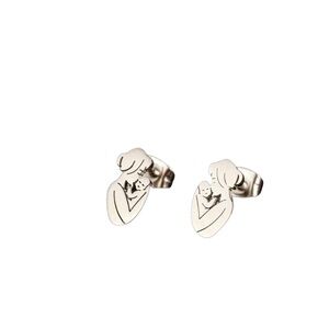 Stainless Steel Silver Mother and Baby Stud Earrings